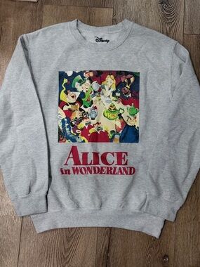 Disney Gray Crewneck Sweatshirt with Red Alice in Wonderland Graphic